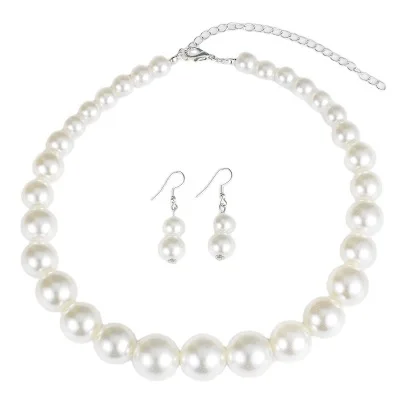 

New Large Faux Pearl Necklace and Earring Set for Women