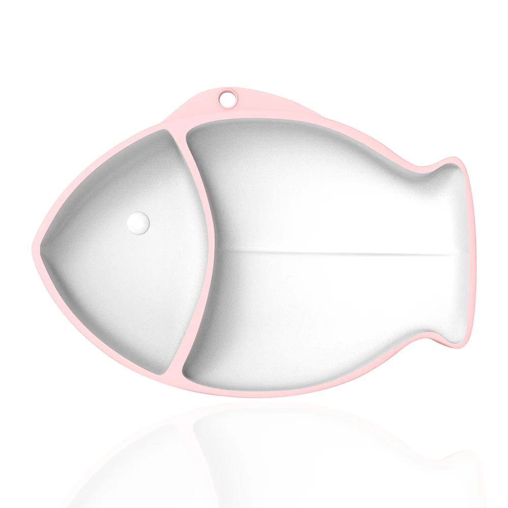 

Pop Sales New Silicone Suction Plate Non-slip Suction Baby Plate With Cute Cartoon Fish Shape, Blue+pink+brown+green