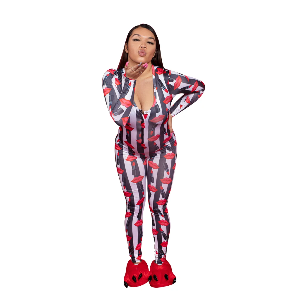 

New arrivals design onesie long sleeve lips onesie sexy onsie for women