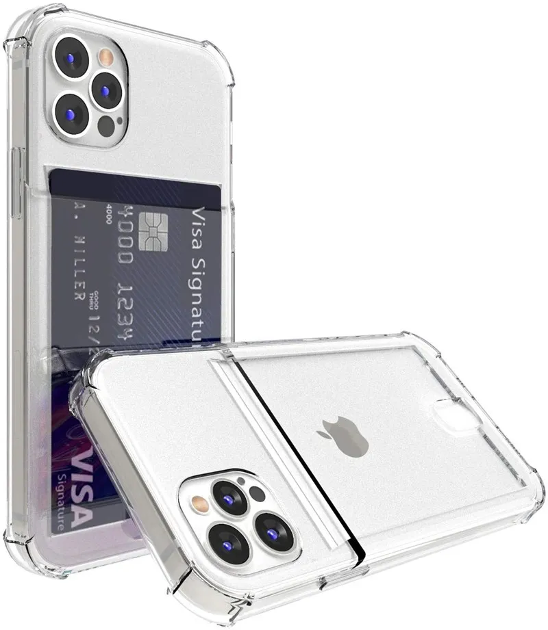 

Shockproof Clear Phone Case for iPhone 13 12 Pro Max Mini X XS XR 7 8 Plus SE 2 Thin Soft Silicone Wallet Cover with Card Holder, Clear transparent
