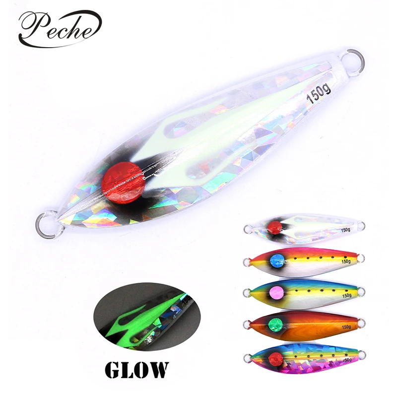 Peche Pesca Vertical Jigging Lure 100g 150g 200g 250g Double sided Luminous Slow Pitch Jigs Lure Casting Metal Bait Fishing Lure