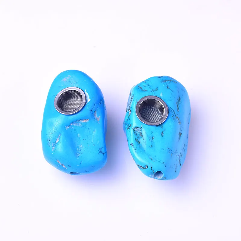 

Wholesale natural shape raw bule turquoise Crystal smoking pipes