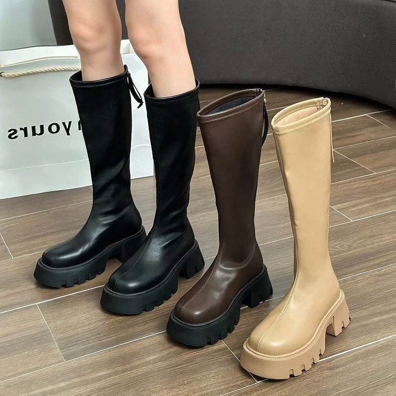 

2023 Fashion Platform Women Boots Winter Chunky Heel women shoes Long Thigh High Botas Knee High Boots for Girls Mujer 40