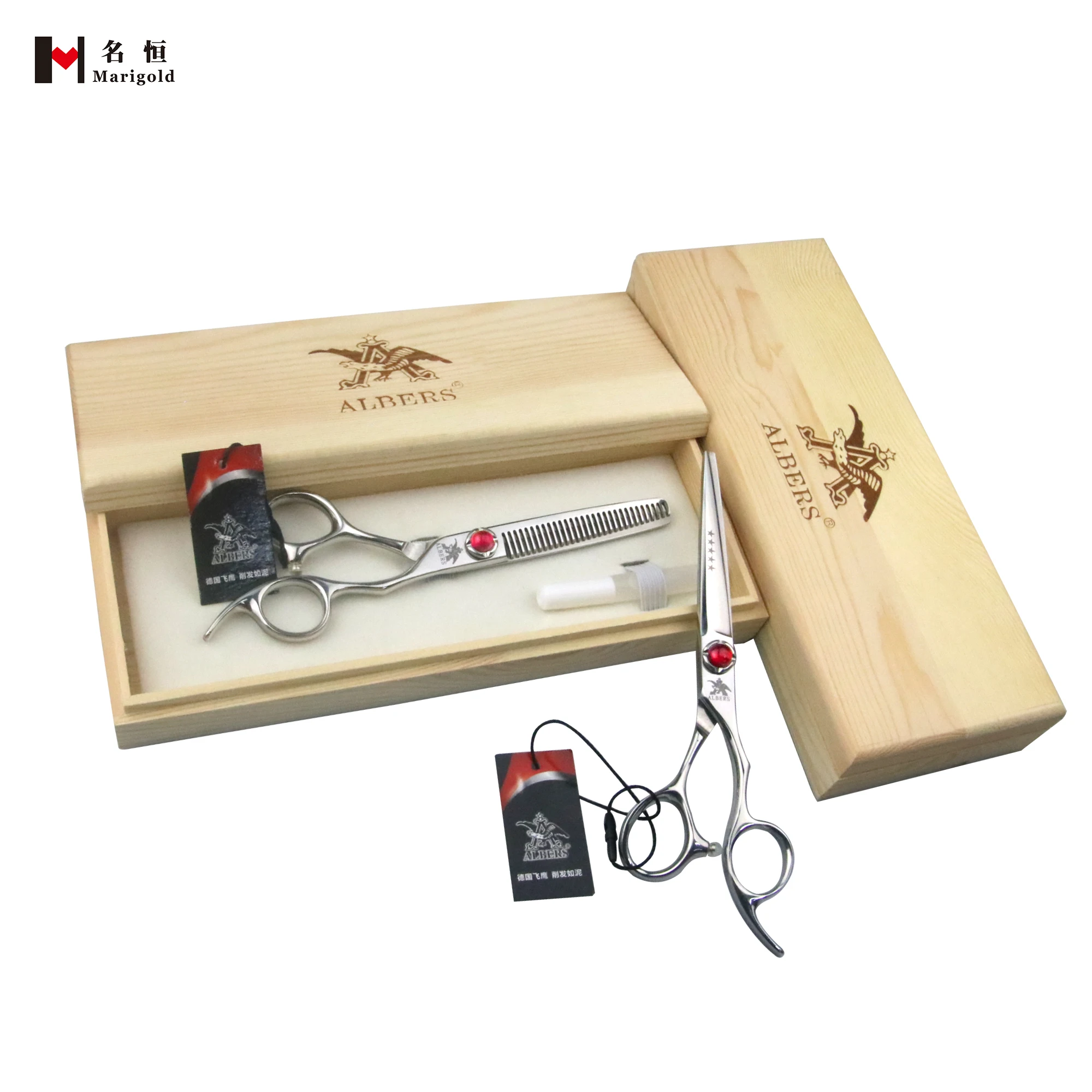 

ALBERS VG10 STEEL Latest technology styling short human hair wigs handmade hair cutting and thinning scissors set, Silver