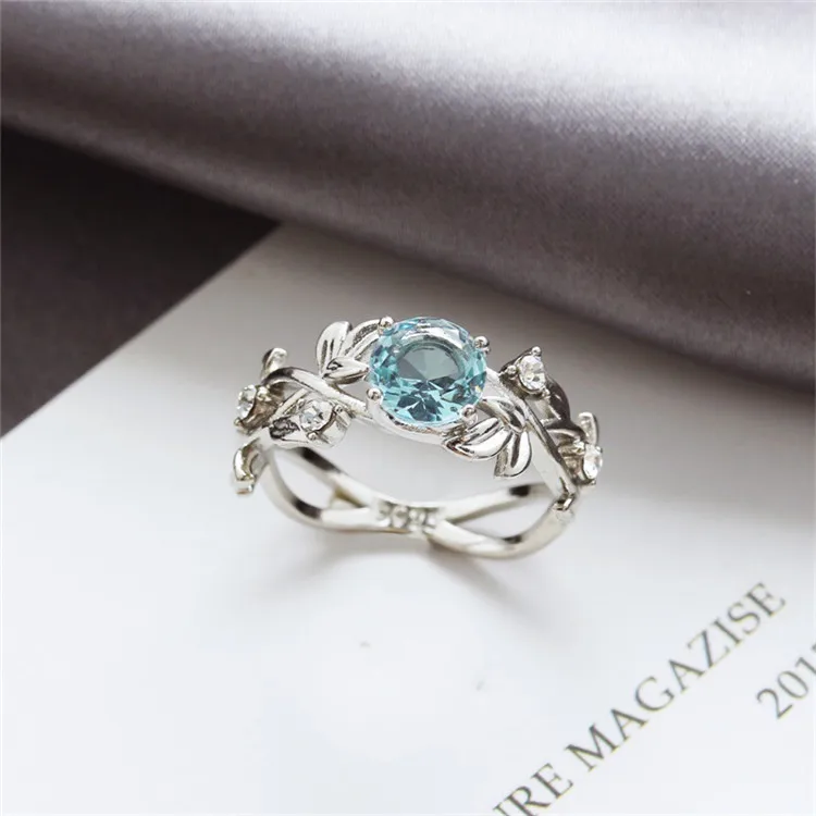 

Fashion OL popular leaf leaf diamond zircon ring environmentally friendly electroplating sapphire alloy jewelry, Picture shows