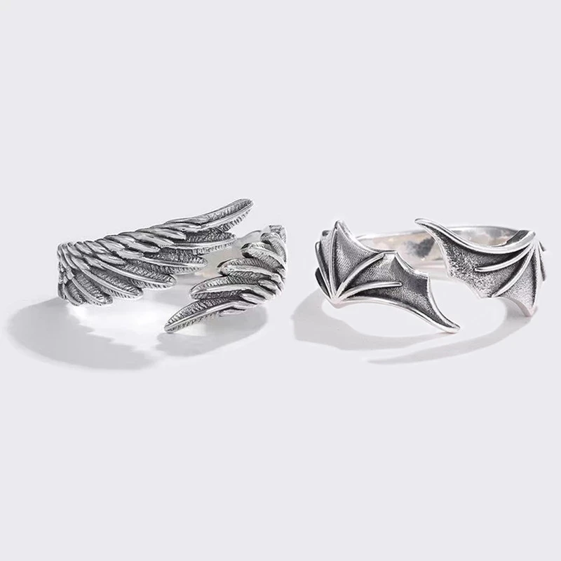 Hot Sale Silver Color Wing Adjustable Rings Couple Adjustable Rings Angel Demon Wing Couples Rings for Women Men