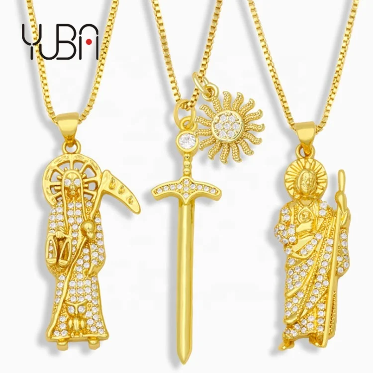 

Personalized Jewelry Hip Hop 18k Gold Plated Grim Reaper Statue Pendant Necklace Micro Paved Zircon Cross Necklace