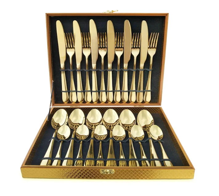 

Royal 24-pieces set stainless steel gold flatware for Wedding event party serving for 6