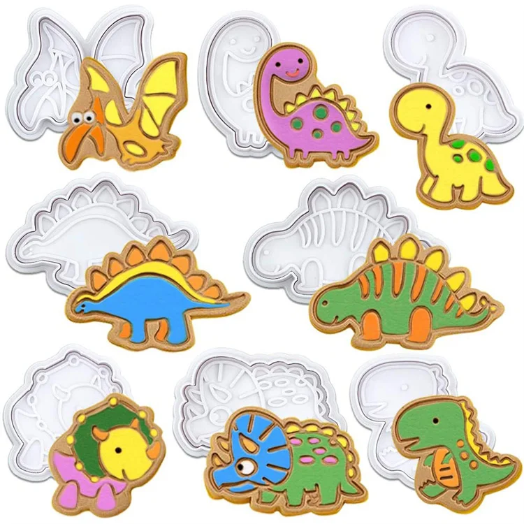 

8pcs/set Dinosaur Shape Cookie Cutters Plastic 3D Cartoon Biscuit Mold Cookie Stamp Kitchen Baking Pastry Mould