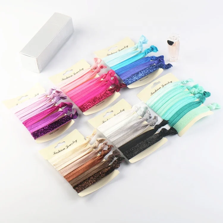 

Glitter Candy Color Hair Ties Ribbon Fold Over Elastic No Crease Ponytail Holder Hair Accessories Set For Women And Girls