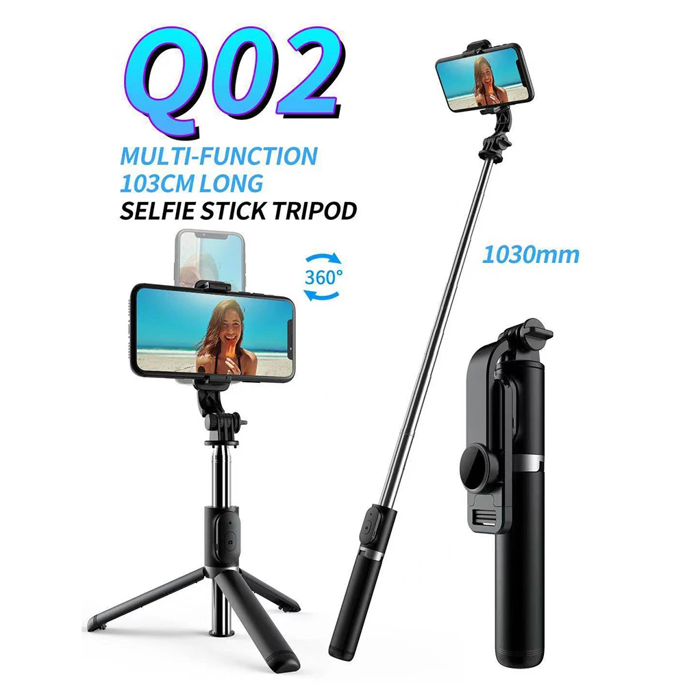 

Q02 New Extendable Salfie Stick 1030mm Wireless Selfie Stick for Mobile Phone Sefie Holder with Tripod, Black, white