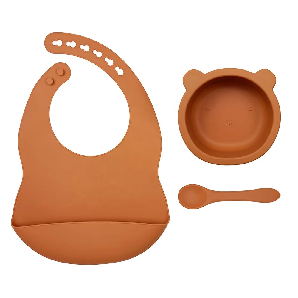 

RTS In Stock BPA Free Safe Baby Silicone Feeding Set Food Grade Babi Feeding Plate With Suction Bottom Custom Logo