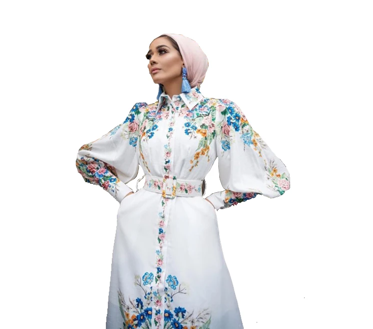 

2021 New Arab Women's Digital Print Fashion Puffy Retro Long Ladies Dress abaya muslim party dresses women