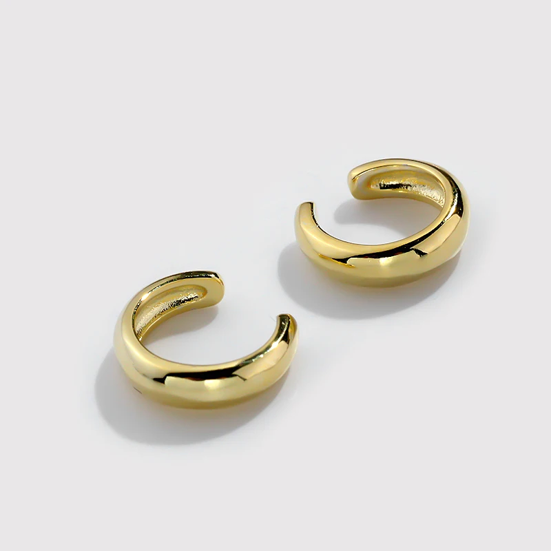 

Fashion Simple Non-Pierced 925 Sterling Silver Earrings 18K Gold Plated Chunky Cuff Earrings Women Ear Clips