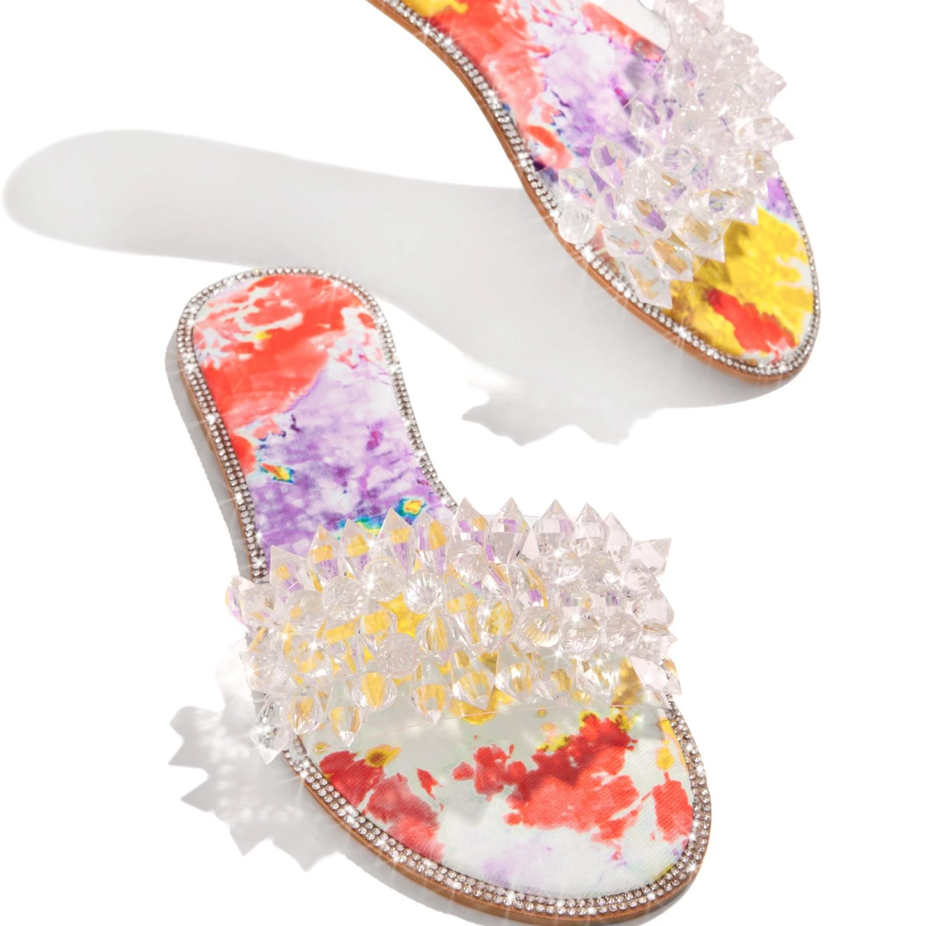 

Summer fashion and best seller transparent ore set with diamond women summer flat sandals, Black,red,brown,blue