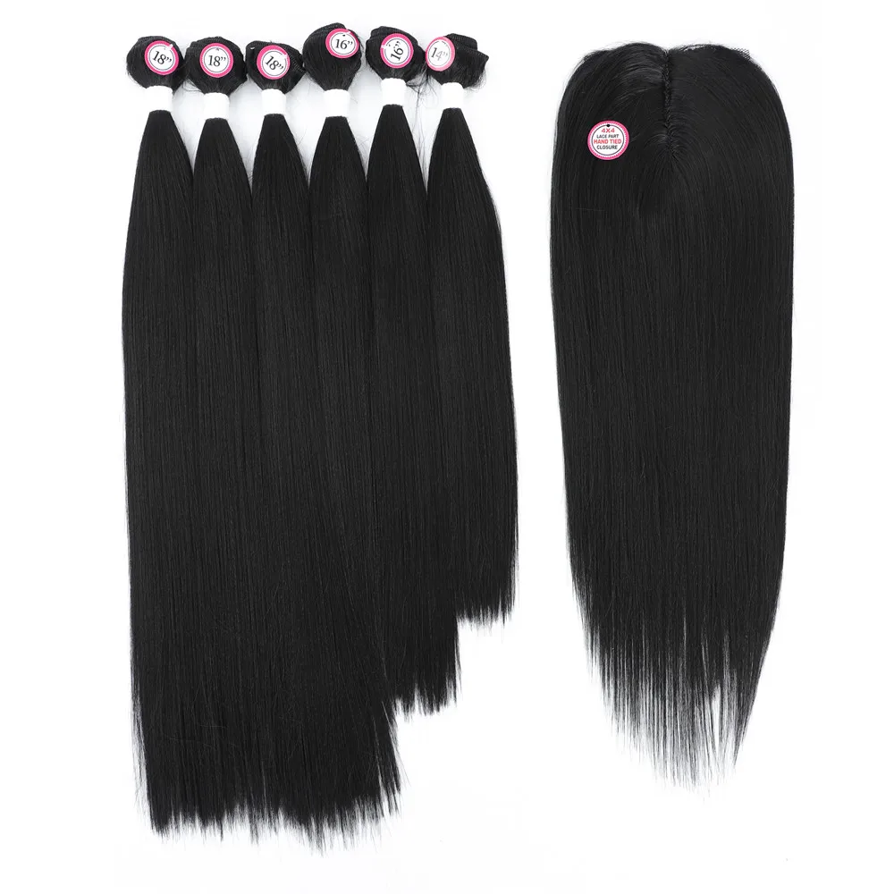 

Good Price Straight Multiple Synthetic Hair Extension with lace closure Color 1B High Temperature Fiber Suitable For Women