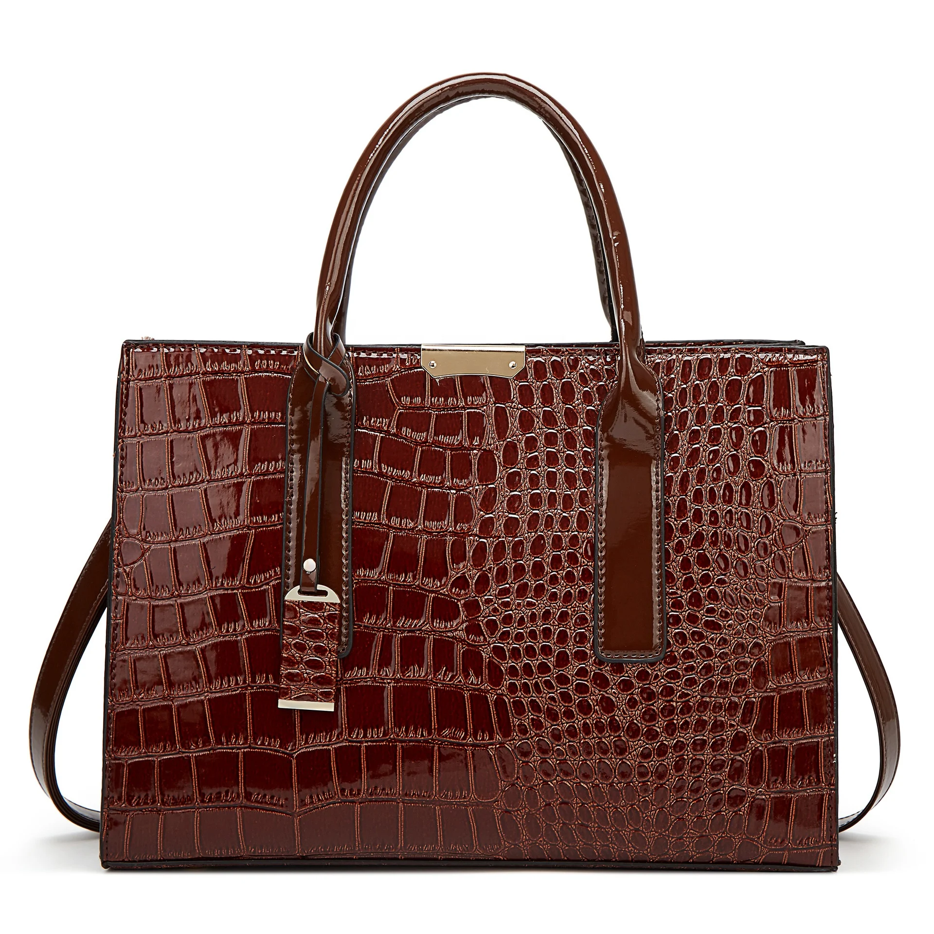 

2021 New hot sale delicate elegant vogue alligator women patent leather OL style tote shoulder handbag for wholesale (XJBYT304), Black, red, brown