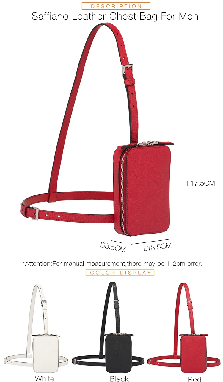 China OEM Logo Saffiano Leather Mens Crossbody Harness Chest Bag  Manufacturer Manufacture and Factory