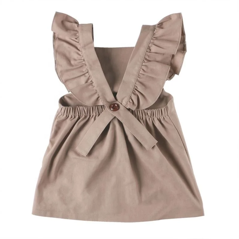 

2021 Wholesale Kids Flutter Sleeves Dress Baby Girl Linen Suspender Skirt Girls Boutique Clothing, Picture