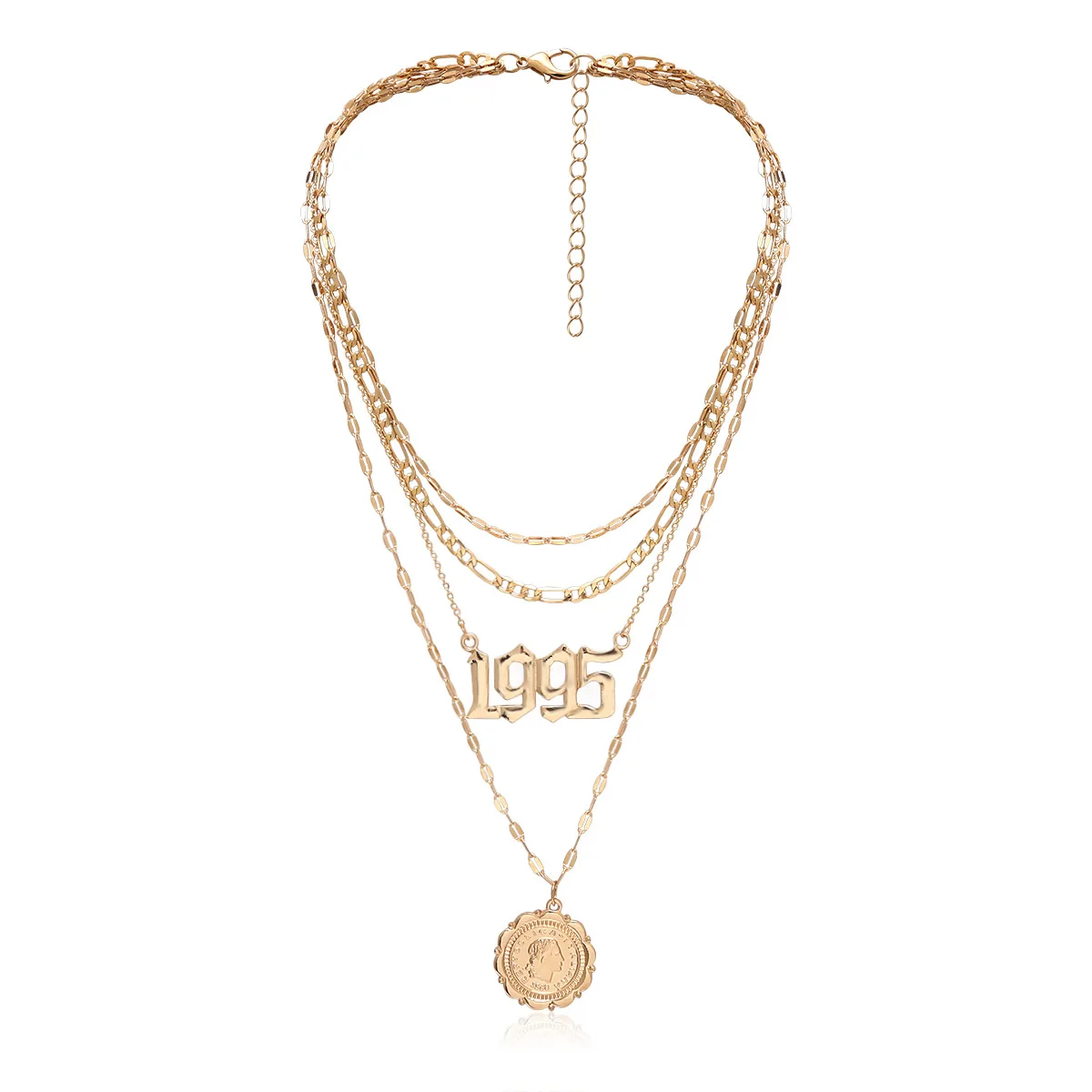 

Vintage Fashion Women Gold Plated Coin Pendant Multilayers Long Sweater Link Chain Necklace, Gold,silver