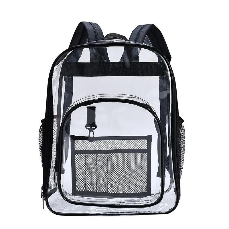 

Heavy Duty Clear Backpack, Large PVC Plastic See Through School Book bag Transparent Casual Day packs for Men Women, Black, gray, purple