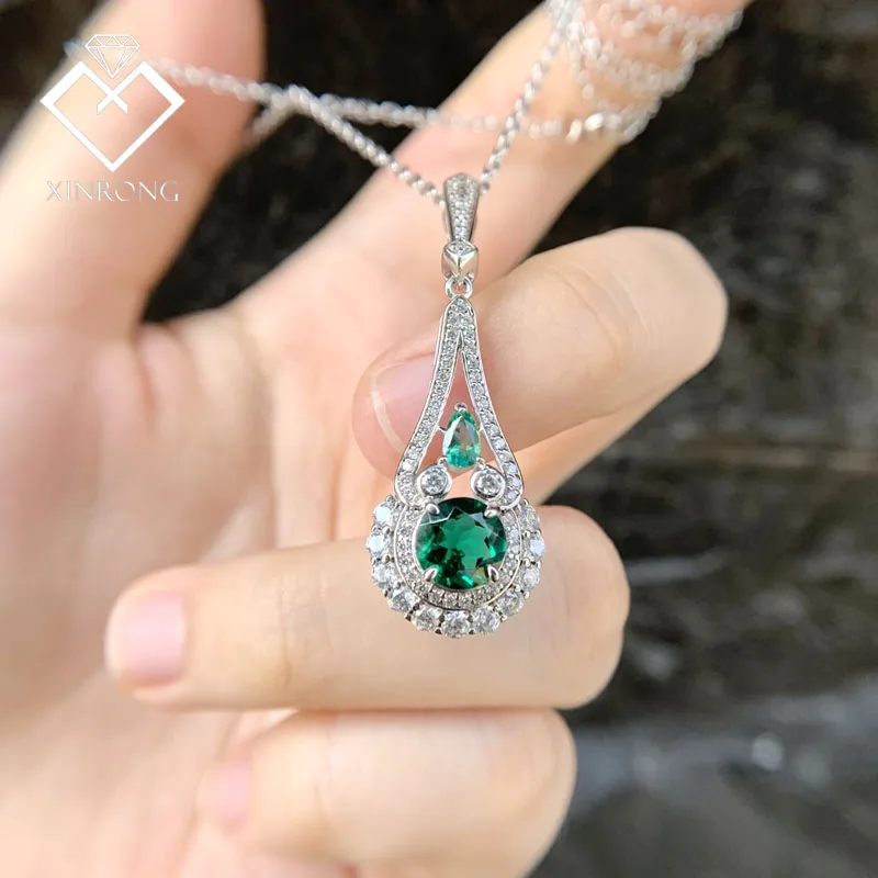 

High quality Zambian Emerald Jewelry Classic Fokken van smaragden lab created emerald 925 silver necklace For girl gifts