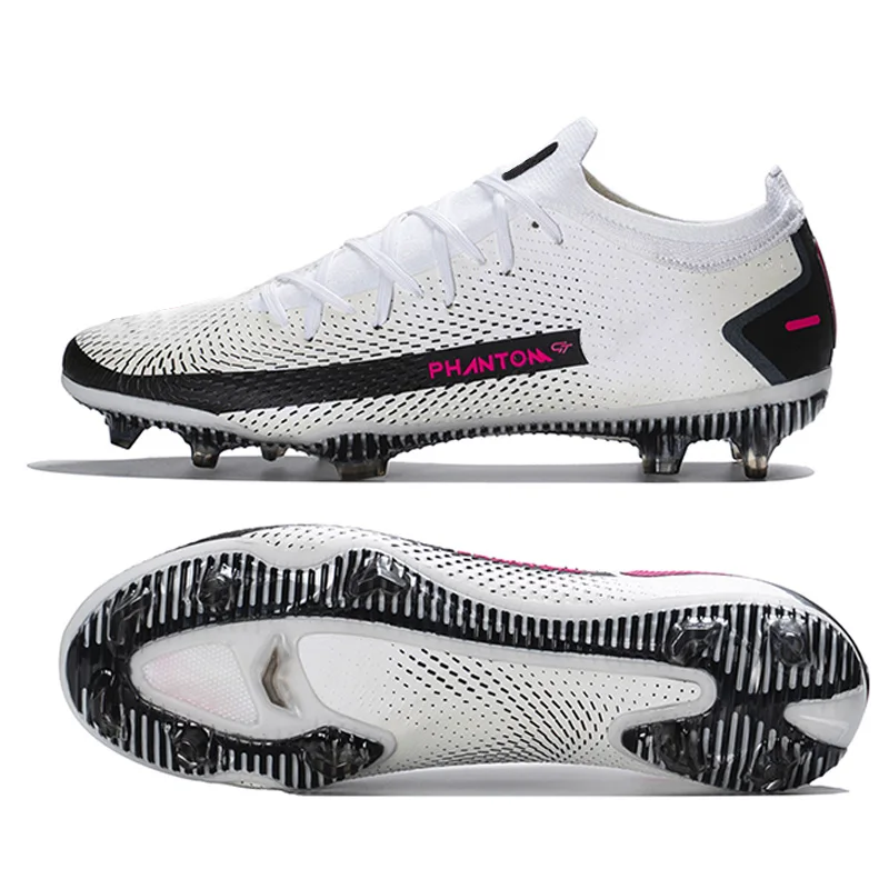 

Wholesale athletic soccer shoes drop shipping FG spikes low ankle football boots outdoor training shoes fast deliver, White