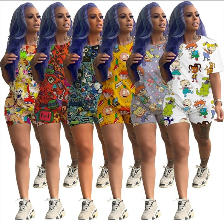 

Wholesale Custom Short Outfit Women Printed Casual Tracksuit Shorts Outfits Women 2 Piece