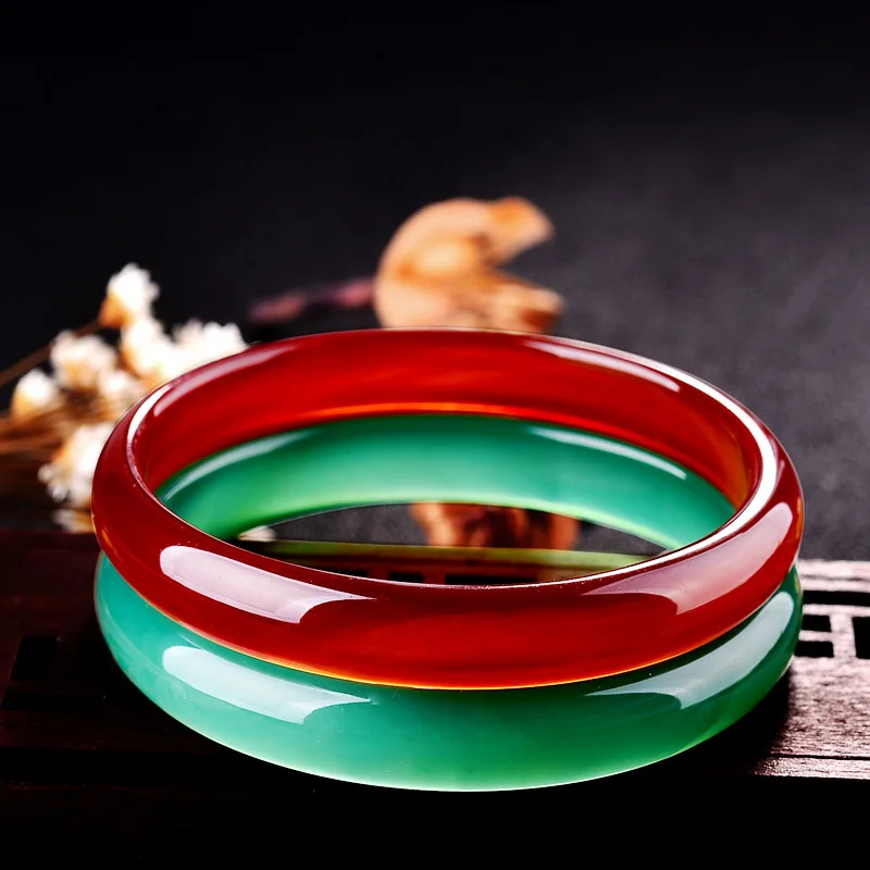 

Wholesale Natural Red Green Agate Bangles Grade Natural Stone Thin Flat Chalcedony Bracelet Jewelry