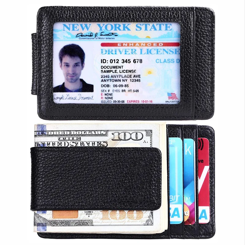 

SP367 Front Pocket RFID Blocking genuine leather Wallets for Men with Money Clip, Picture shows