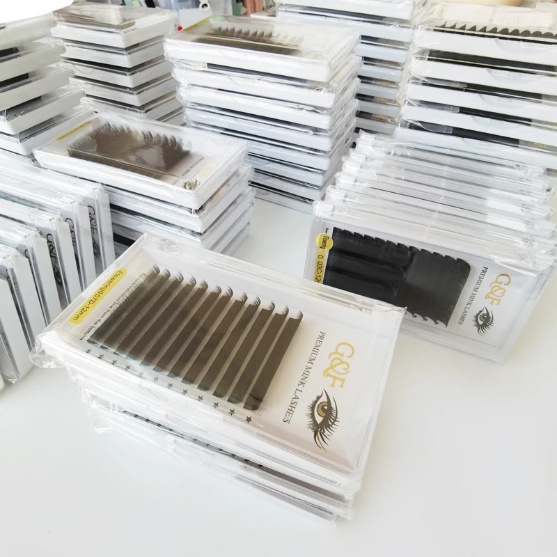 

Factory price eyelash extension korean pbt easy fan private label siberian mink volume lashes easy fans 25mm, Black