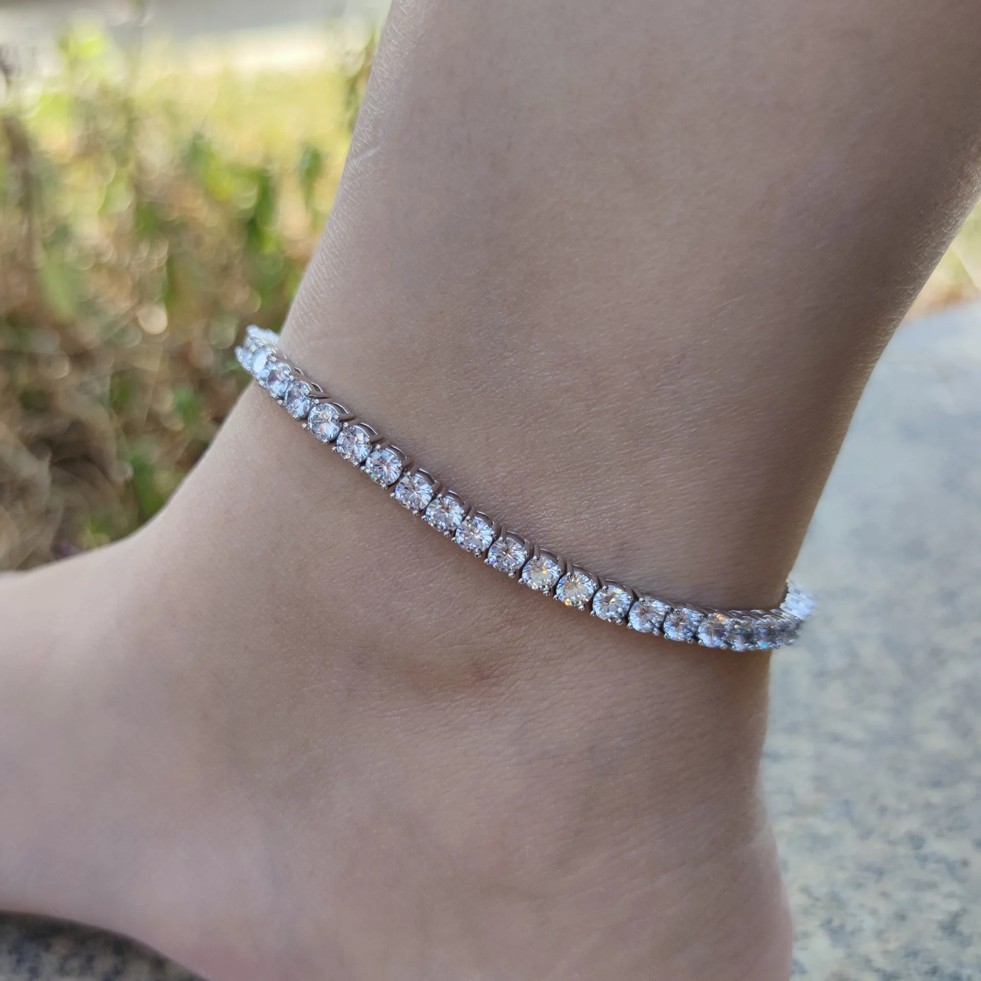 

2021 Trendy White Gold 4mm Tennis Chain Ankle Bracelet Iced Out Micro Pave Cubic Zirconia CZ Tennis Chain Anklet