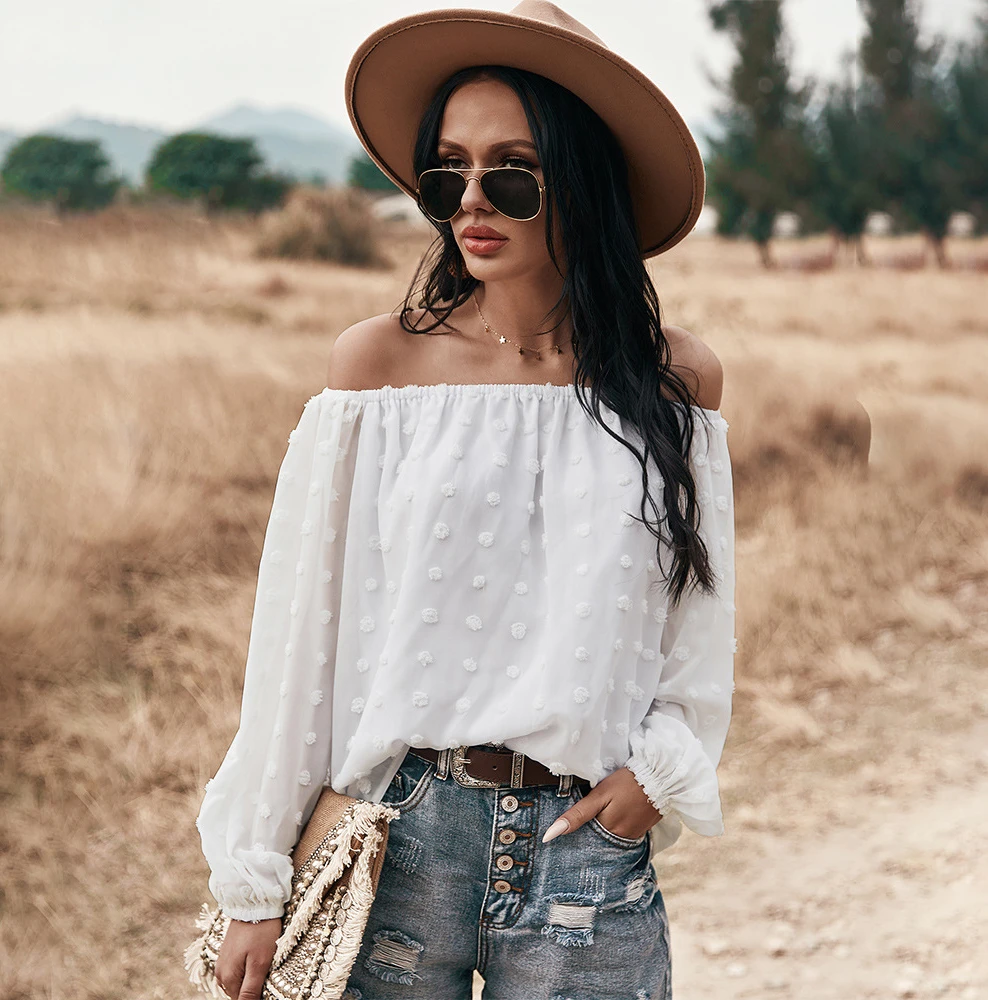 

2021 The new European and American casual chiffon shirt with one shoulder for ladies women