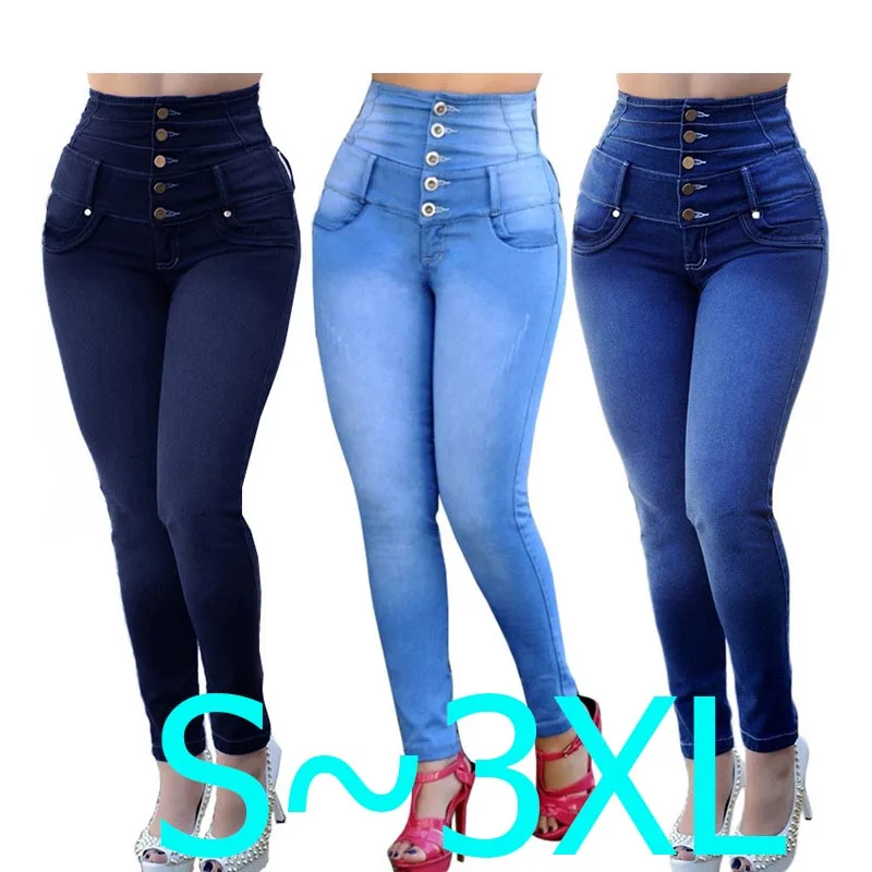 

2021 Slim Jeans For Women Skinny High Waisted Blue Denim Pencil Jeans Calca Feminina Stretch Pants Woman Pants