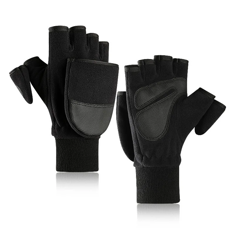 
Winter Latest flannelette warm fingertip touch screen gloves Men flip cover bare finger Plus velvet thick outdoor Gloves 
