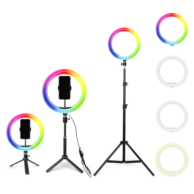 

Sample Free RGB makeup shooting photography led live stream phone with tripod stand ring light