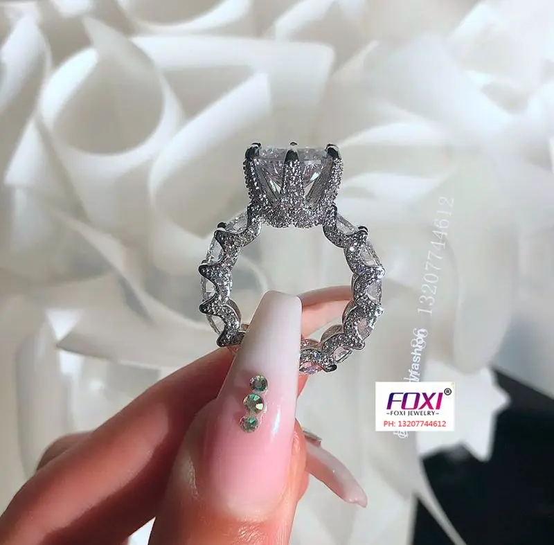 

925 Sterling Silver Plated Wedding Rings Luxury Big Zirconia Iced Out Diamond Ring For Icy Girl