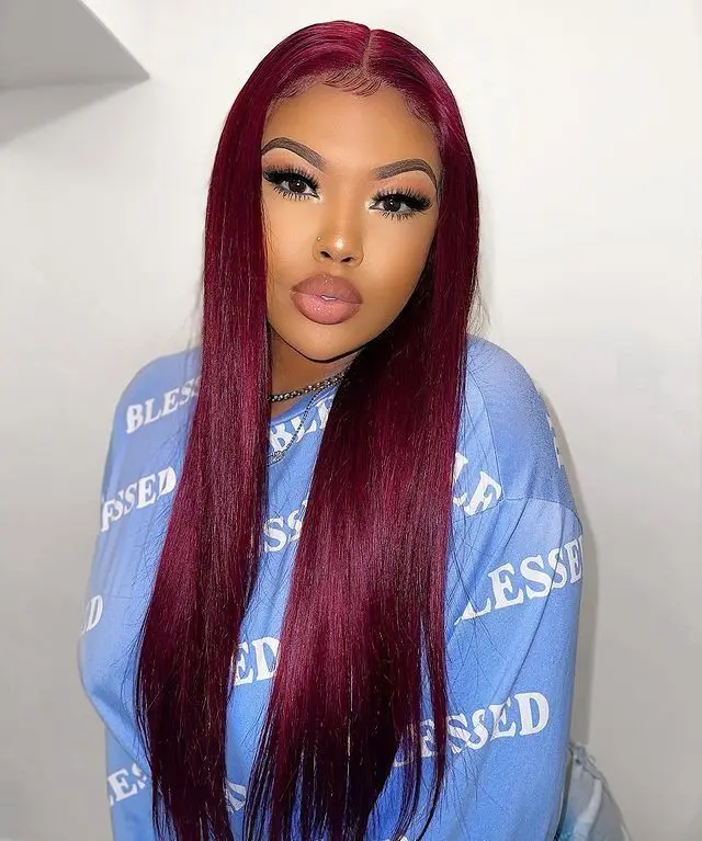 

Burgundy red color Virgin Hair Lace Frontal Wig,99j Hair 13x4 Lace Front Wig,Pre Plucked Burgundy 99j Swiss Lace Front wig