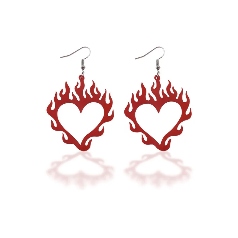 

2020 New Fresh Simple Acrylic Hollow Heart-shaped Spark Flame Earrings Punk Party Ladies Minimalist Jewelry