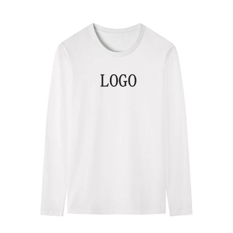 

Customized wholesale LOGO milk screen printed plain white O-Neck Long sleeve T-shirt for men
