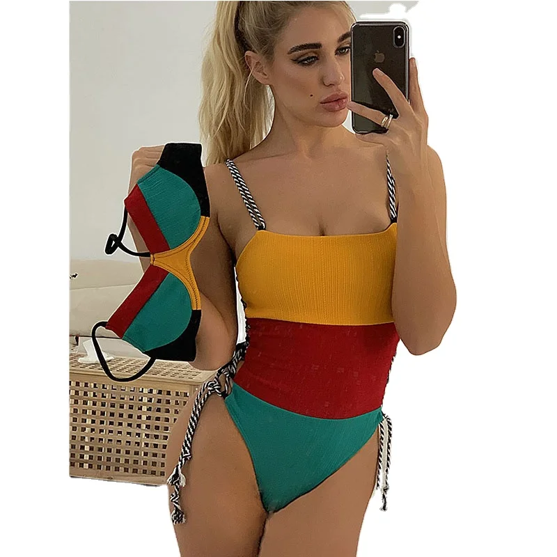 

Patchwork Ribbed Swimsuits for Women Vikinis 2021 Women's Bandeau Swimsuit Swimwear Bikini Tops for Women Summer