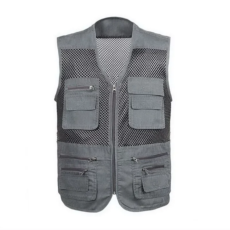Mens Outdoor Travel Fishing Vest Multi Pockets Breathable Mesh Sleeveless Jacket 