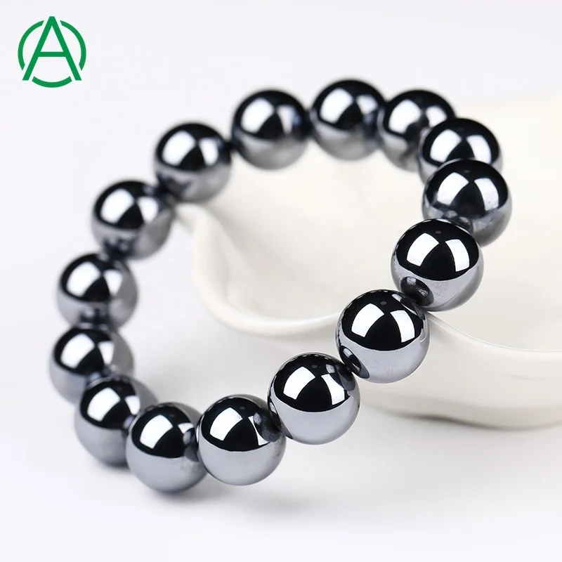 

ArthurGem Wholesale 6/8/10/12/14/16mm terahertz bracelet natural smooth bead terahertz beaded bracelet for women men, Natural color