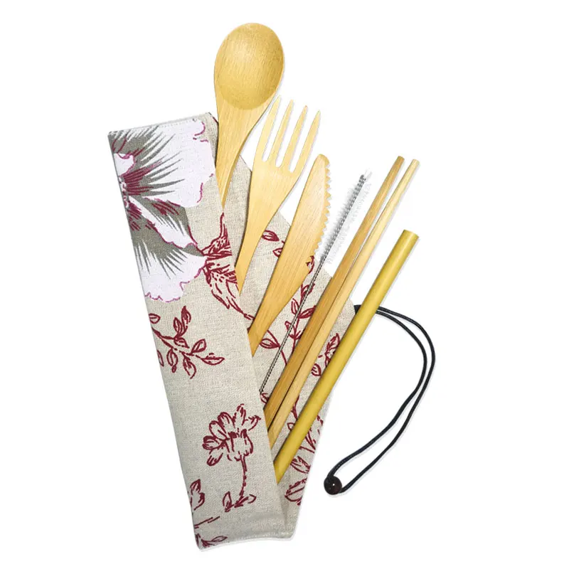 

Wholesale Bamboo Travel Cutlery Set with 7pc kitchen utensils wholesale, Natural color