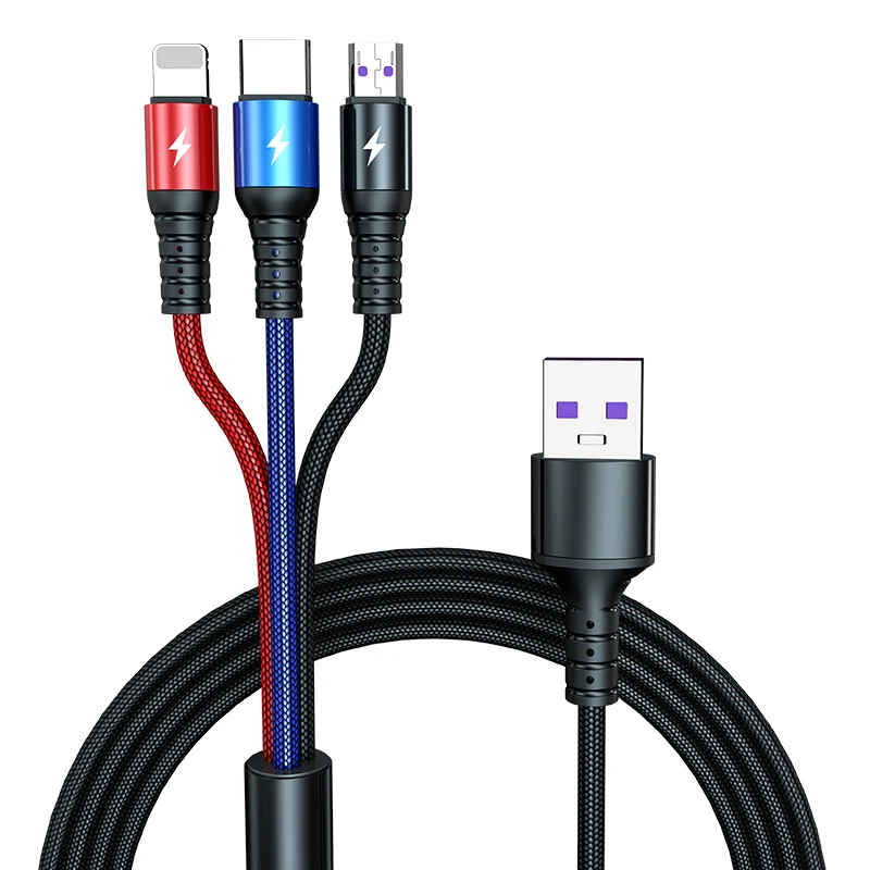 

2020 New 3 IN 1 usb c Cable 5a fast Charging Cable Nylon Braided 1.2M Multi Function Cell Phone Charger Cables, Black/green/red/blue/grey