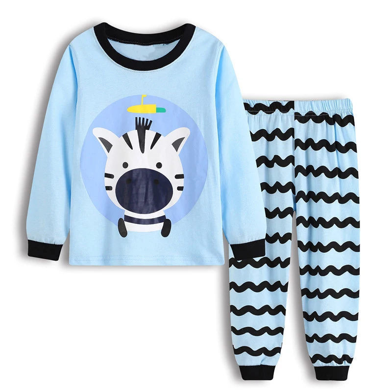 

New Arrival Latest Design Plain Boys Spring Raglan Sleeve Cartoon Cotton For Kids Pajamas Sets