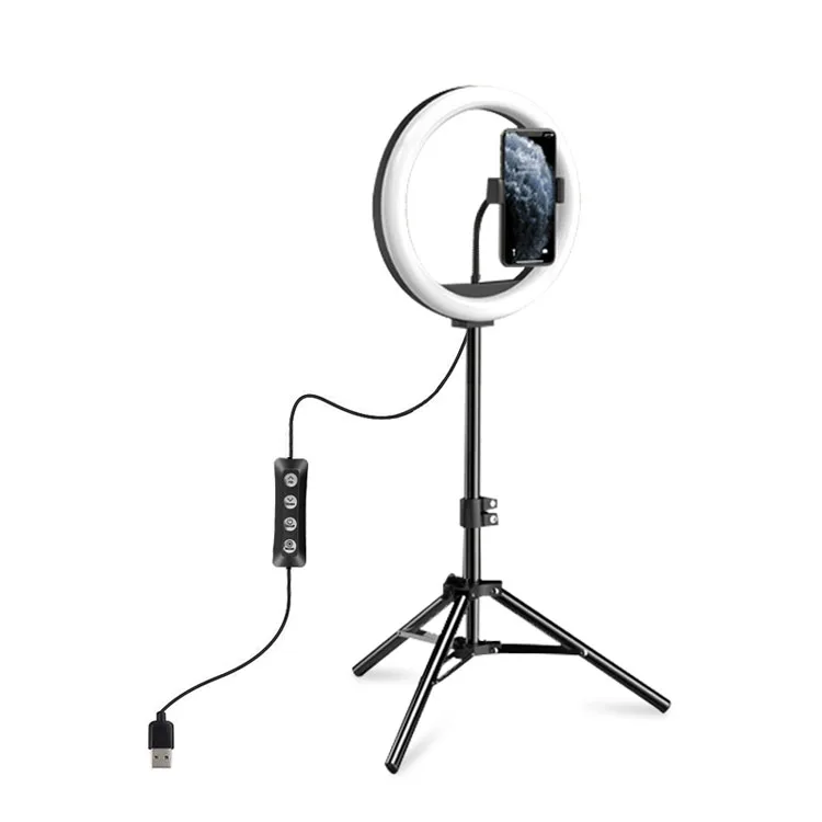 

10 inch LED Ring Light Tripod Stand For Live Studio Makeup Photography Selfie LED ring Light with Phone holder, Black