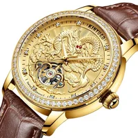 

Personalized mens automatic Leather Watch Diamond Tourbillon Automatic Wristwatch Gold Dragon Design Luminous Waterproof Watches