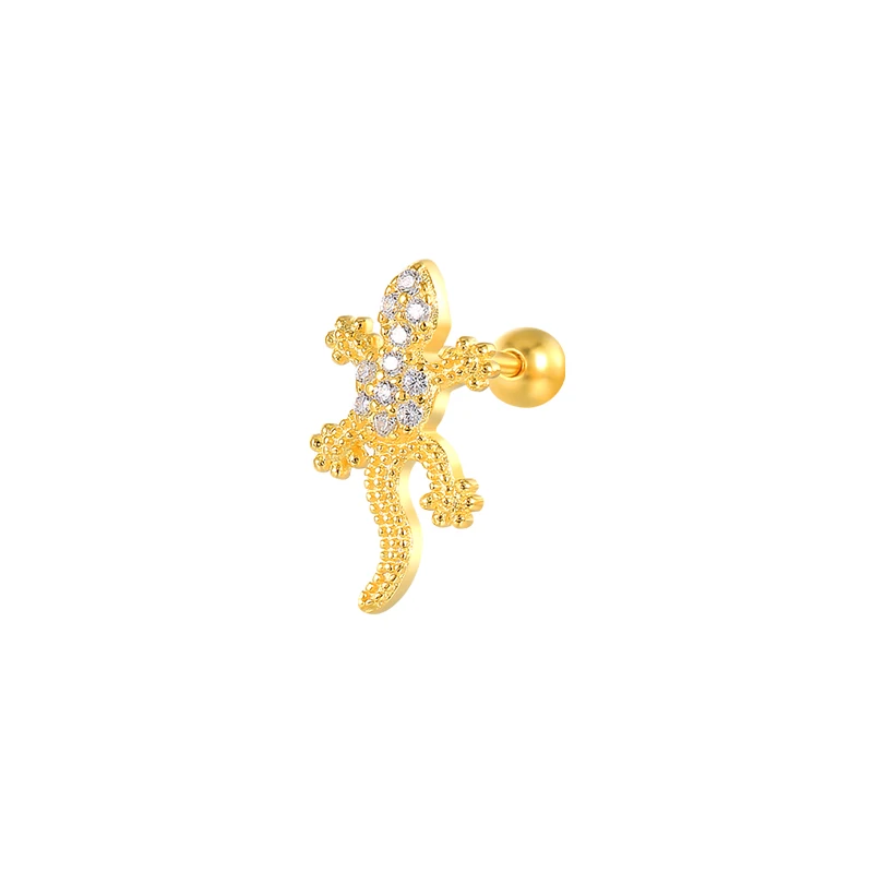

Gecko cubic zircon shiny earring 18k gold plated piercing stud earrings