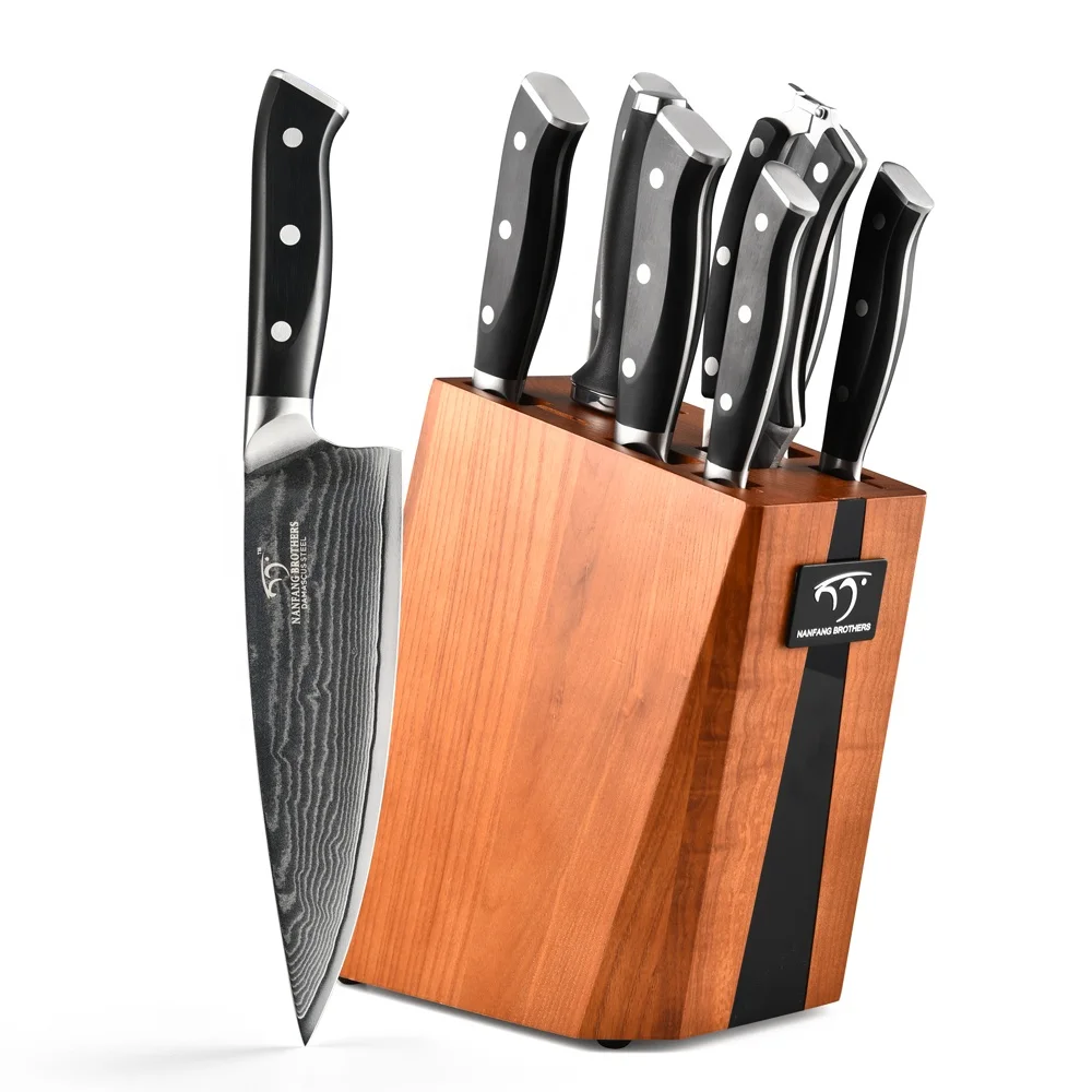 

9 Pieces Professional Knife Sets Chef Knife Kitchen Scissor Sharpener with Ash Wood Block